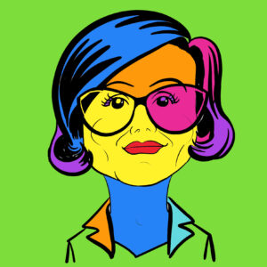 Full colored Pop art female portrait on green background