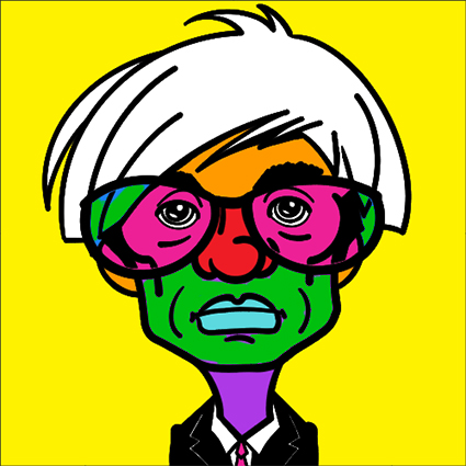 Portrait de Andy Warhol personnalisé sur l'outil d'animation transformation digitale Pop Art Fun