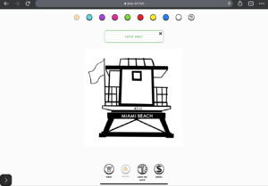 Black and white Miami lifeguard tower Set up into Pop art app for local and world wide creative activity